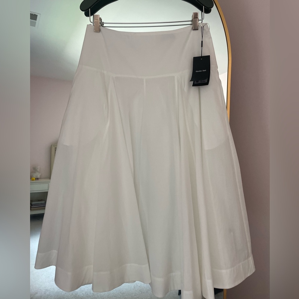 Massimo Dutti white cotton midi skirt